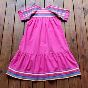 Vintage 80's M/L hot pink rainbow prairie midi dress